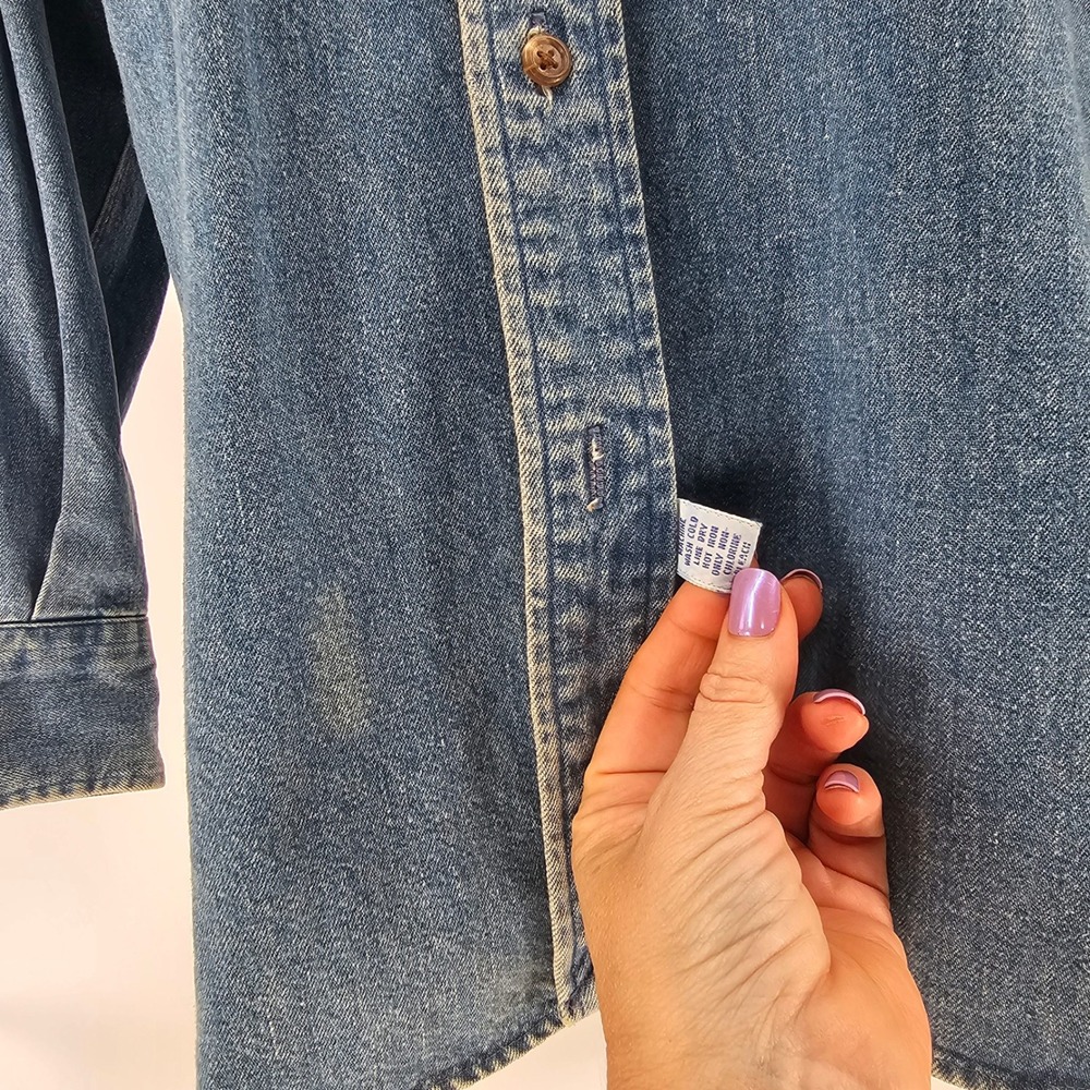 Vintage 90s Ralph Lauren The Big Shirt 6 Button Down Blue Denim Pony Western - Picture 6 of 16